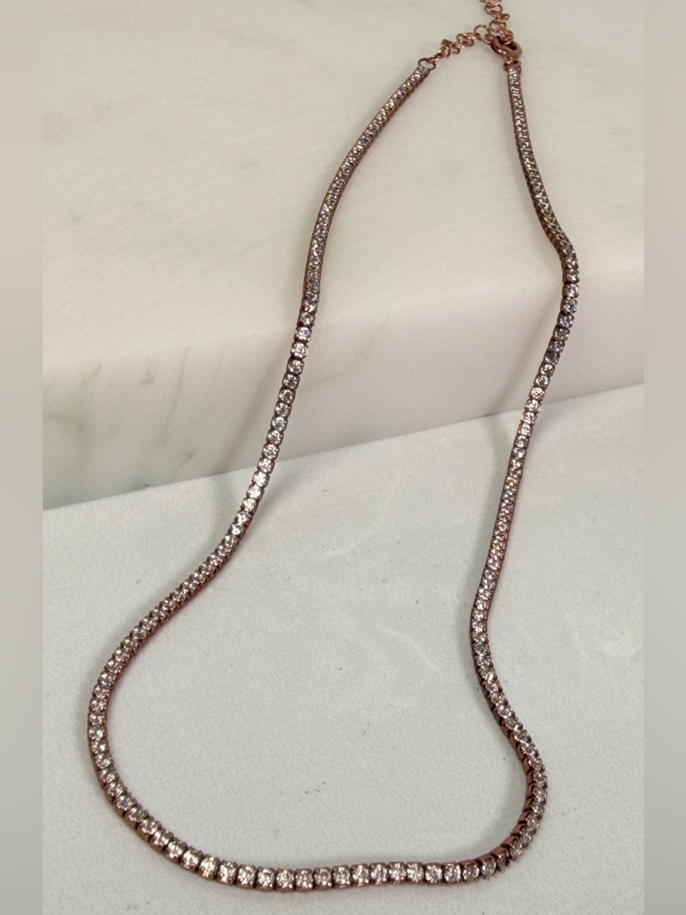 ELISE PAIGE Rose Gold 925 CZ Tennis Necklace Dainty Sparkly Layering Jewelry